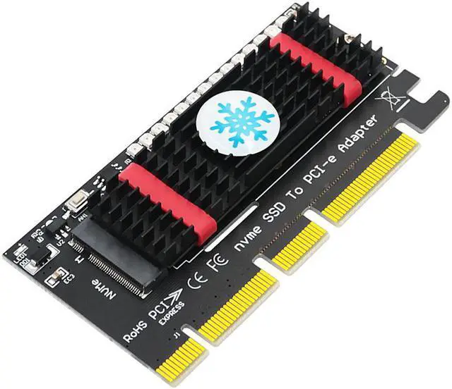 Alt view image 5 of 6 - NVMe PCIe M.2 NGFF SSD to PCI Express X4 X8 X16 Adapter Riser PCIe to M2 Add On Cards Black Heatsink Marquee LED for Chia Mining