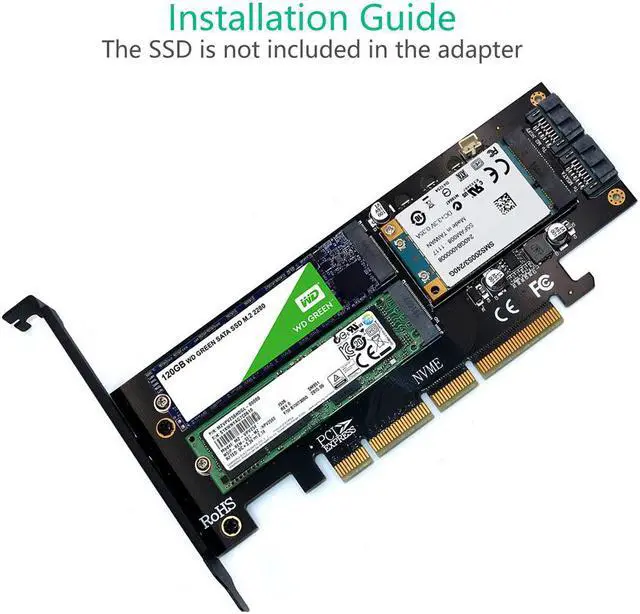 Alt view image 6 of 6 - M.2 NVMe SSD NGFF mSATA to PCI-E X4/X8/X16 Raiser M Key B Key mSATA 3in1 PCI Express Riser Card mSATA SSD PCIE M.2 SATA Adapter