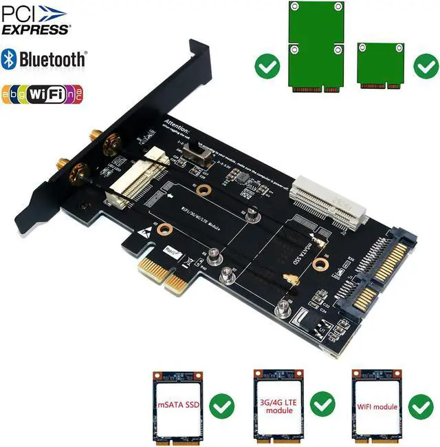 Alt view image 2 of 3 - PCI-E WiFi Adapter Mini PCI-E to PCI-E Network Card mSATA SSD to SATA 2.5 Adapter with SIM Card Slot for 3G/4G/LTE Wi Fi Adapter