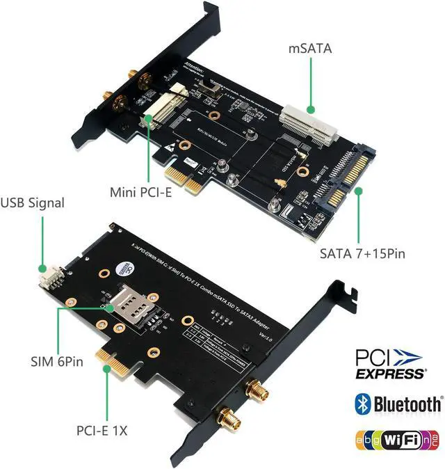 Alt view image 3 of 3 - PCI-E WiFi Adapter Mini PCI-E to PCI-E Network Card mSATA SSD to SATA 2.5 Adapter with SIM Card Slot for 3G/4G/LTE Wi Fi Adapter