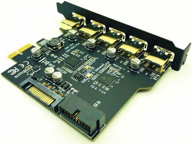 Alt view image 6 of 6 - Super Speed PCI-E to USB 3.0 19-Pin 5 Port PCI Express Expansion Card Adapter SATA 15Pin Connector with Driver CD for Desktop PC