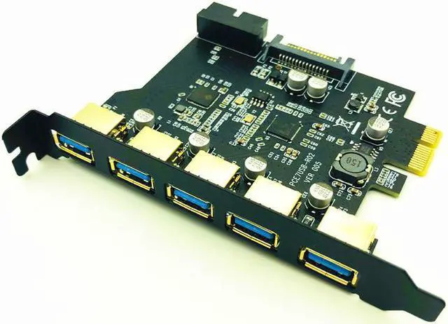 Alt view image 4 of 6 - Super Speed PCI-E to USB 3.0 19-Pin 5 Port PCI Express Expansion Card Adapter SATA 15Pin Connector with Driver CD for Desktop PC