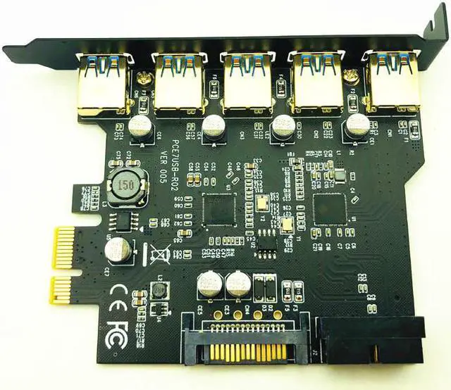 Alt view image 5 of 6 - Super Speed PCI-E to USB 3.0 19-Pin 5 Port PCI Express Expansion Card Adapter SATA 15Pin Connector with Driver CD for Desktop PC