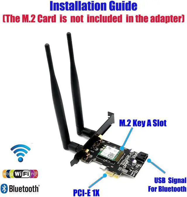 Alt view image 2 of 3 - Network Cards M.2 Wifi Adapter/Card PCI-E 1X Wifi AC 5Ghz 5 Ghz Adapter 2x 5dBi WiFi Antenna Key A NGFF M.2 Wi-Fi Bluetooth Card