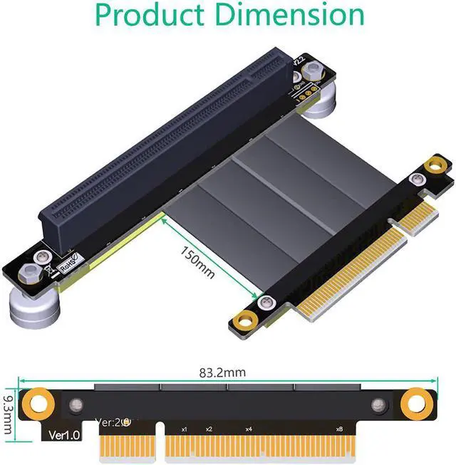 Alt view image 6 of 6 - PCIE Riser PCI Express PCI E 8X to 16X Riser Card Ribbon Extender Extension 17cm Cable PCI-Express Gen3 8Gbps with Magnetic Base