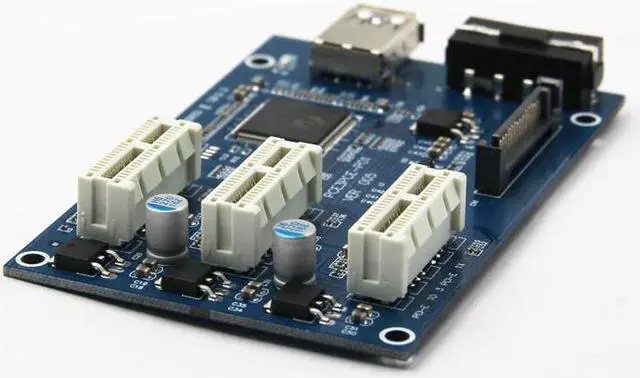 Alt view image 5 of 6 - 3 in 1 PCI Express PCI E 1X slots Riser Card PCI-E 1 to 3 Expansion Adapter 2 Layer PCB Board + 60cm USB 3.0 Cable for Mining