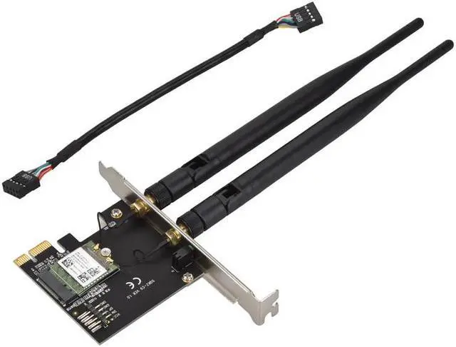 Alt view image 3 of 3 - PCI-E to NGFF M.2 WiFi Bluetooth Adapter Wireless Module Converter Card Two WiFi Antenna USB 9Pin Cable with Low Profile Bracket