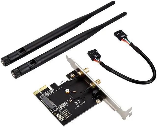 Alt view image 2 of 3 - PCI-E to NGFF M.2 WiFi Bluetooth Adapter Wireless Module Converter Card Two WiFi Antenna USB 9Pin Cable with Low Profile Bracket
