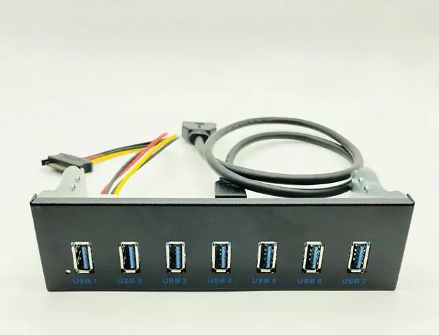 Alt view image 4 of 6 - 7 Port USB 3.0 Hub 5Gbs 5.25" CD-ROM Drive Bay CD ROM Front Panel for Computer Case + USB 3.0 19-pin Header to Type-A Male Cable