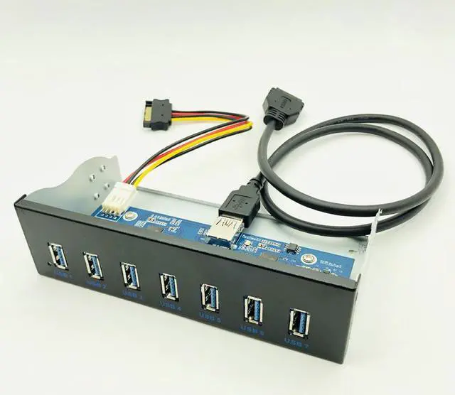 Alt view image 5 of 6 - 7 Port USB 3.0 Hub 5Gbs 5.25" CD-ROM Drive Bay CD ROM Front Panel for Computer Case + USB 3.0 19-pin Header to Type-A Male Cable