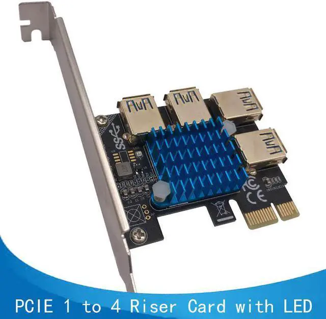Alt view image 5 of 6 - PCIE 1 to 4 Riser Card LED Gold USB 3.0 Multiplier Hub PCI Express X1 to PCI-E 16X Riser for Video Card for Bitcoin Miner Mining