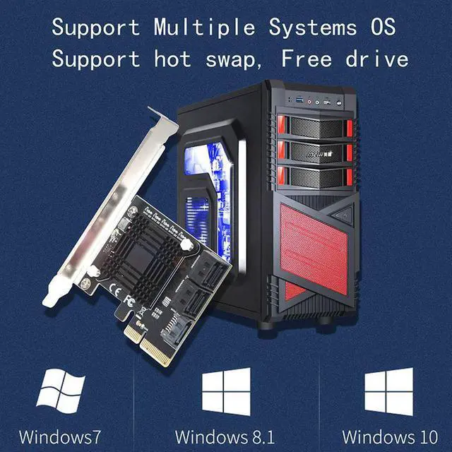Alt view image 6 of 6 - JMB585 Chip 5 Port SATA 3.0 to PCIe Expansion Card 4X Gen 3 PCI Express SATA Adapter SATA 3 Converter with Heat Sink for HDD SSD