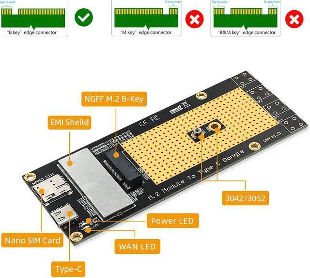 Alt view image 5 of 6 - M.2 Network Adapter 3G/4G/5G Module to Type C/USB 3.0 Adapter with NANO SIM Card Slot for RM500Q RM500U GM800 SIM8200 Module