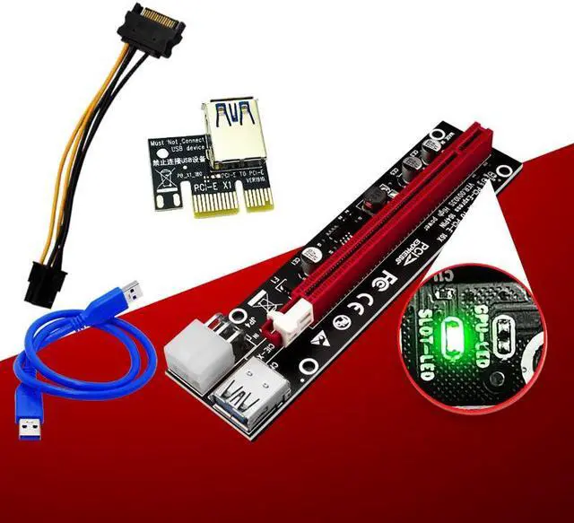 Alt view image 2 of 6 - 6PCS PCIE Riser PCI Express X16 Cabo Riser Card Riser PCIE X16 Extender PCI E USB 3.0 Cable 6Pin SATA Power LED for Miner Mining