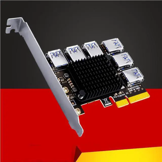Main image of PCI Express Multiplier PCIE 1 to 6 USB 3.0 Riser Card Adapter 20Gb PCI-E X4 to X16 Riser for Video Card for Bitcoin Miner Mining