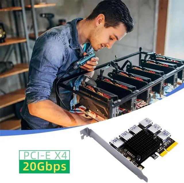 Alt view image 3 of 6 - PCI Express Multiplier PCIE 1 to 6 USB 3.0 Riser Card Adapter 20Gb PCI-E X4 to X16 Riser for Video Card for Bitcoin Miner Mining