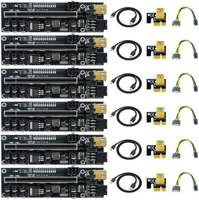 Alt view image 4 of 6 - 6PCS VER011 PCIE Riser for Video Card USB 3.0 PCI Express 1X to 16X Cabo Riser SATA to 6pin Power Cable for Bitcoin Miner Mining