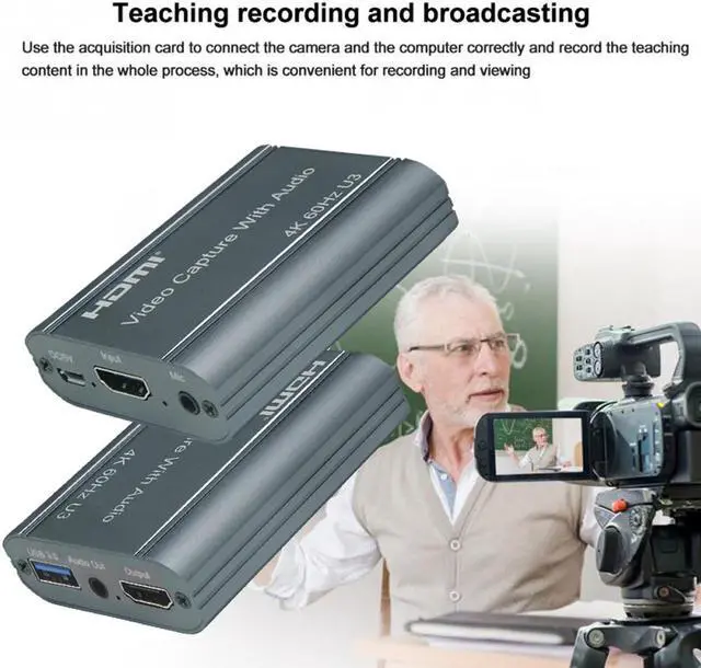 Alt view image 6 of 6 - 4K 60Hz HDMI Video Capture Card 3.5mm Audio Output Mic In Loop Game Recording Box 1080P USB3.0 PC Live Streaming Broadcast Plate