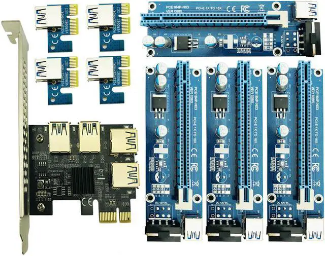 Alt view image 4 of 6 - Riser PCIe 1 to 4 PCI Express 16X Slots PCI-E Riser 1X to 4 PCI-E 16x Adapter USB 3.0 Molex 4pin for BTC Miner Antminer Mining