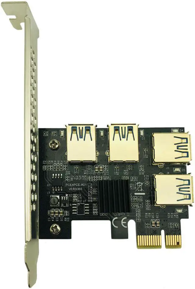 Alt view image 6 of 6 - Riser PCIe 1 to 4 PCI Express 16X Slots PCI-E Riser 1X to 4 PCI-E 16x Adapter USB 3.0 Molex 4pin for BTC Miner Antminer Mining