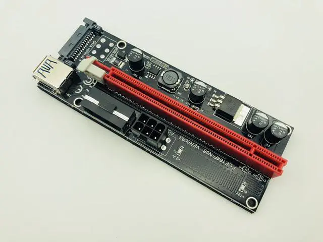 Alt view image 2 of 6 - 50pcs Ver009s Riser PCI-E PCI Express 1x to 16x Riser Card Two LED USB 3.0 Cable SATA 6pin 4pin molex power for BTC Miner Mining