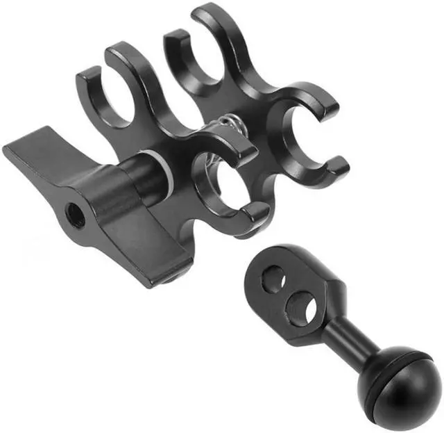Alt view image 2 of 6 - 3-Hole Aluminum Triple Butterfly Clip Diving Light Arm Ball Head (Black) & 1 Inch Ball To Ys Head Clip Arm For Action Video Came