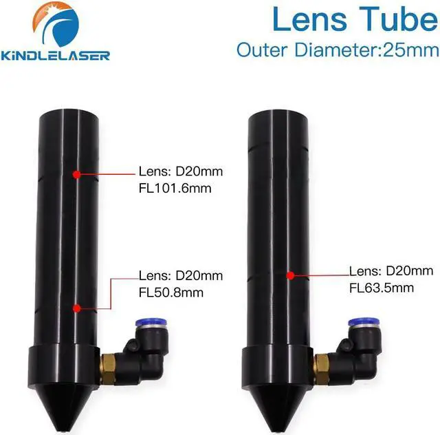 Alt view image 6 of 7 - Kindelaser  Tube de lentille CO2 O.D.25mm, pour lentille D20 F50.8/63.5/101.6mm, Machine de découpe Laser CO2
