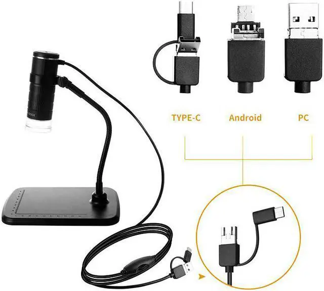 Alt view image 2 of 4 - Microscope numérique Portable USB, pour iPhone iPad PC 50x-1000x, caméra LED, Microscope électronique avec support Flexible à 360 °