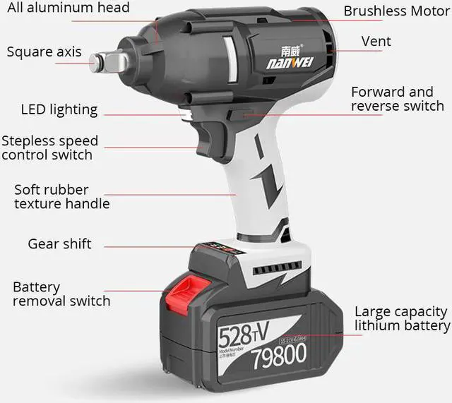 Alt view image 3 of 4 - True 600N.m  clé à chocs électrique sans fil 21V, outil industriel sans balais pour la réparation de voitures et de camions