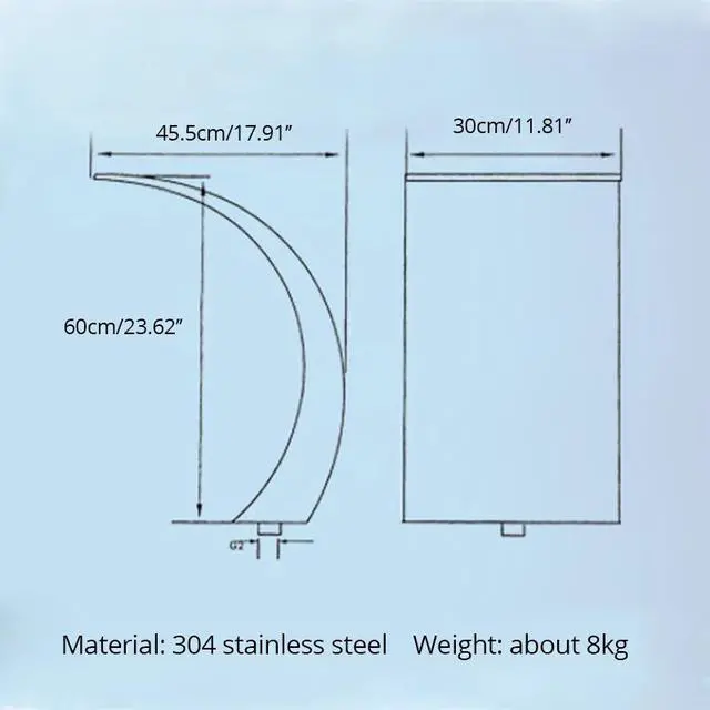 Alt view image 4 of 4 - Fontaine d'eau de piscine en acier inoxydable, cascade 60x30x45.5cm, robinet décoratif