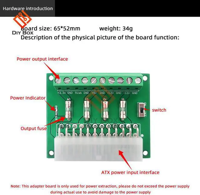 Alt view image 6 of 7 - Desktop Chassis ATX Power Adapter Board Computer ATX Power Take Power Board Power Outlet Wiring Module