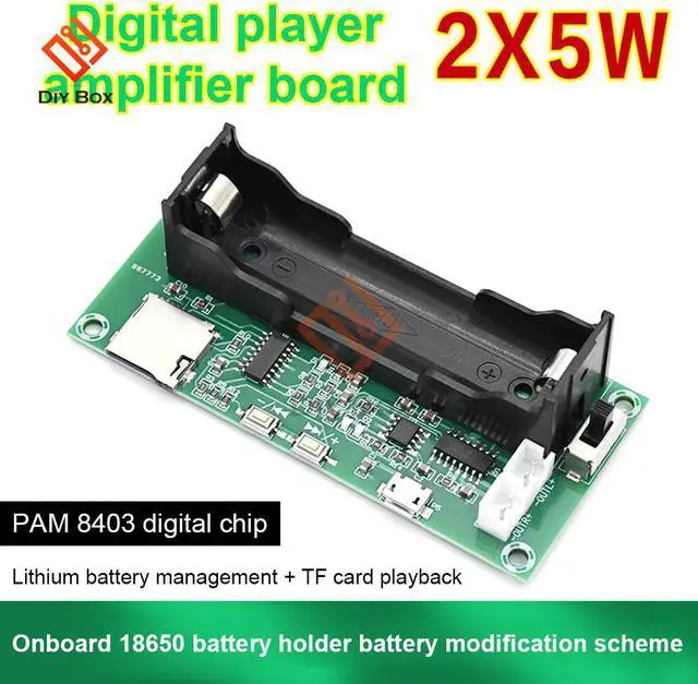 Alt view image 5 of 7 - Mini PAM8403 Amplifier Board 5W+5W 2.0 Channel Stereo Audio AMP with 18650 Holder Support TF Card XH-A152 For Speaker