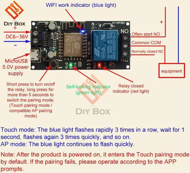 Alt view image 2 of 4 - Eyewink Sinilink WIFI Mobile Phone Remote Control Relay Module DC6V~36V Smart Home Phone APP ESP-12F XY-WF36V
