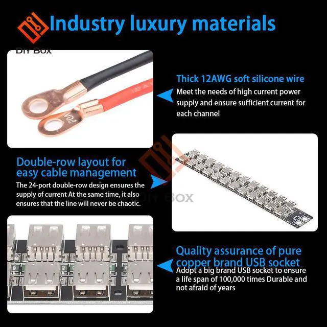 Alt view image 4 of 4 - 24 Port USB Charger Module 24-port Fast Charging Socket with 12AWG Silicone Wire Input 4.8v-5.2v for Model Power Supply Board