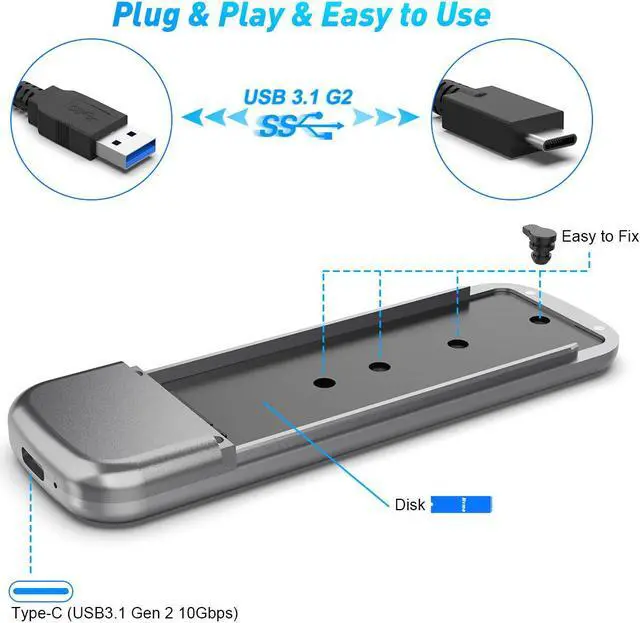 Alt view image 4 of 7 - Boîtier pour disque dur Portable SSD, 10Gbps, USB 3.1, dispositif de stockage pour PC, ordinateur Portable