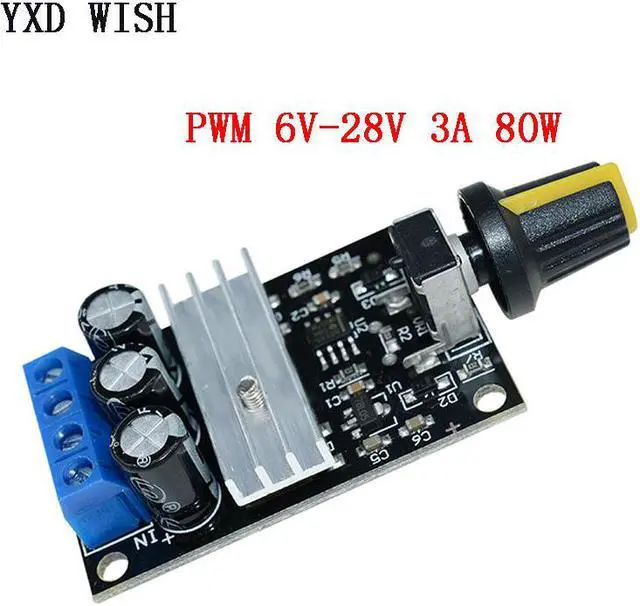 Main image of Contrôleur de vitesse de moteur PWM NE555 80W, contrôleur de vitesse Variable réglable avec commutateur de potentiomètre cc 6V 12V 24V 28V 3A
