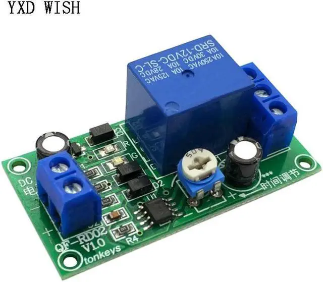 Alt view image 4 of 4 - Interrupteur de minuterie de retard réglable, Module de relais de retard, arrêt de relais 1-60 secondes, DC 12V 10V-14.5V NE555