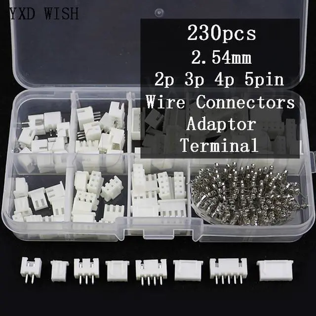 Main image of Connecteur de fil adaptateur XH, 230 pièces, XH2.54 2p 3p 4p 5 broches, pas de 2.54mm