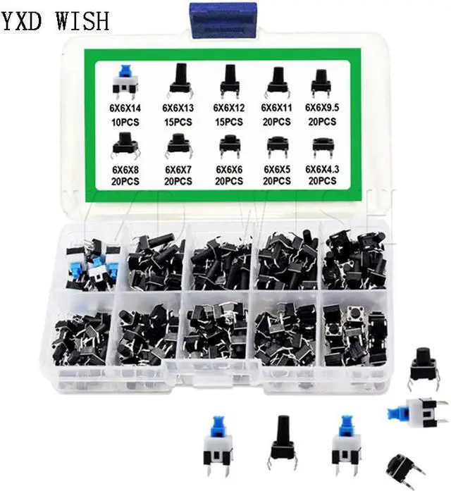 Alt view image 3 of 7 - Kit d'interrupteurs Micro tactiles 6x6, 180 pièces, Kit d'assortiment de boutons poussoirs, accessoires d'outils de bricolage, interrupteurs tactiles ON/OFF 6x6