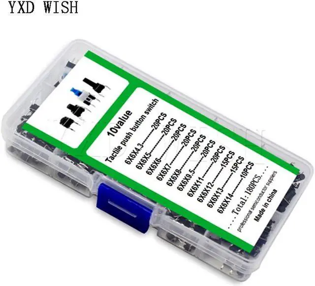 Alt view image 4 of 7 - Kit d'interrupteurs Micro tactiles 6x6, 180 pièces, Kit d'assortiment de boutons poussoirs, accessoires d'outils de bricolage, interrupteurs tactiles ON/OFF 6x6