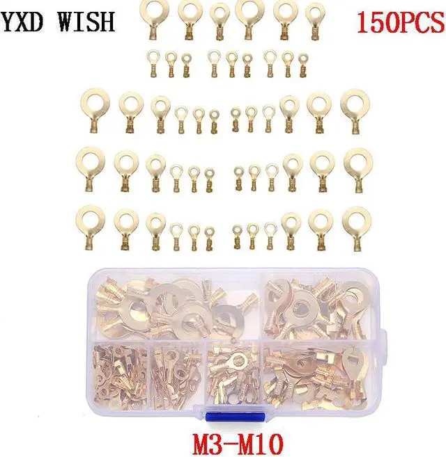 Main image of Kit d'assortiment de bagues M3/M4/M5/M6/M8/M10, 150 pièces, anneaux, yeux, bornes à sertir en cuivre, connecteur de fil Non isolé, Diy