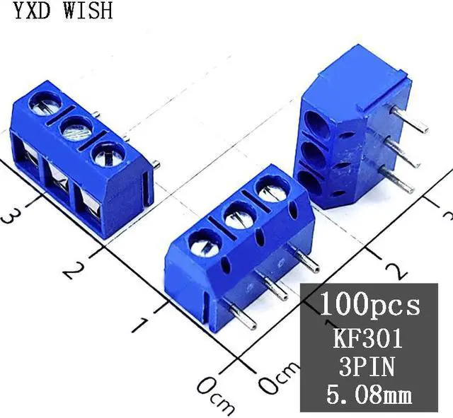 Main image of Bornes de connecteur PCB à vis 100, KF301-3P pièces, 5.08mm d'espacement, terminal bleu KF301, connecteur de bornier PCB 3 broches