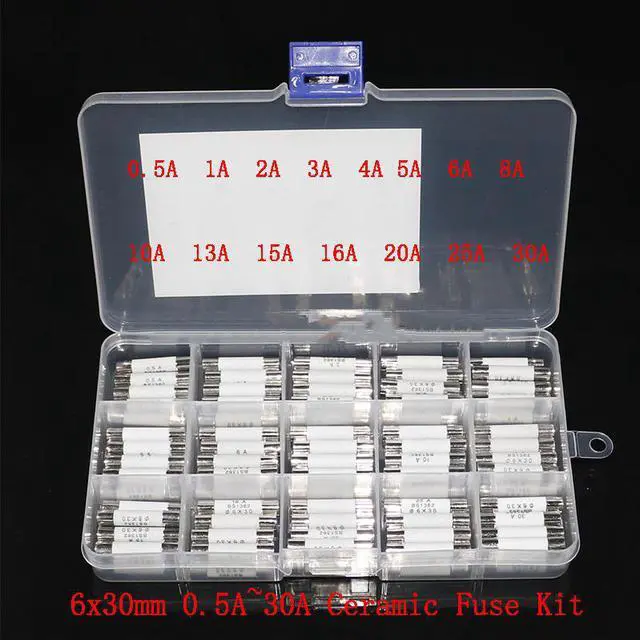 Alt view image 3 of 4 - Fusibles en céramique assortis, Kits de bricolage, 250V, 0,5a, 1A, 2A, 3A, 4A, 5A, 6A, 8A, 10A, 13A, 15A, 16A, 20A, 25A, 30A, 6x30mm, 75 pièces, 6x30 MM