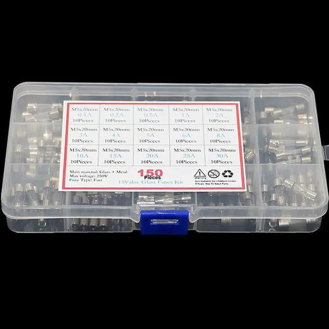 Alt view image 3 of 4 - 150pcs Rapide 5x20mm-Fusible En Verre à soufflage Trousse 5*20 0.1A 0.2A 0.5A 1A 2A 3A 4A 5A 6A 8A 10A 15A 20A 25A 30A Fusible Tube Mélange Ensemble