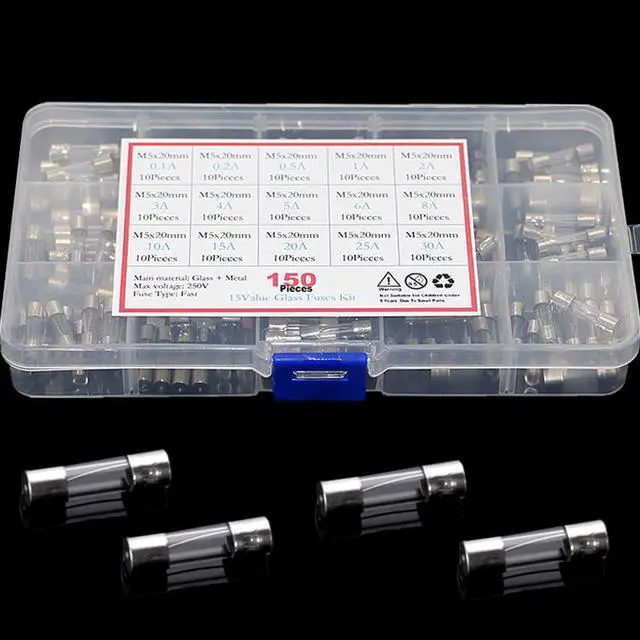 Main image of 150pcs Rapide 5x20mm-Fusible En Verre à soufflage Trousse 5*20 0.1A 0.2A 0.5A 1A 2A 3A 4A 5A 6A 8A 10A 15A 20A 25A 30A Fusible Tube Mélange Ensemble