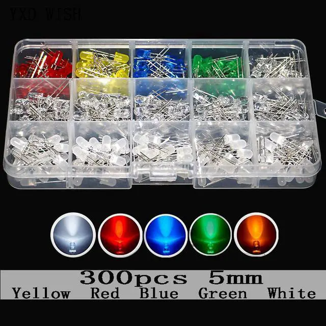 Main image of Kit de diodes électroluminescentes F5, 300 pièces, 15 types de diodes électroluminescentes, 5MM, blanc chaud, rouge, vert, bleu, rose, violet, UV, Orange, jaune