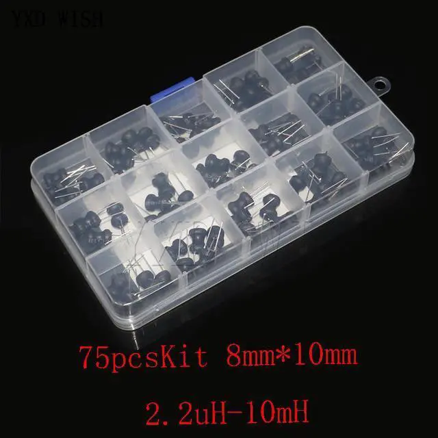 Alt view image 4 of 4 - Kit d'inducteurs de puissance à Inductance, 75 pièces/boîte 8x10mm, 4, 7, 10, 22, 33, 47, 68, 100, 220, 330, 470,, 1mh, 10mh