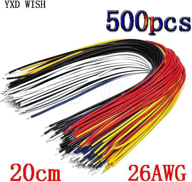 Main image of Fil électrique en cuivre plaqué étain, 20CM, 26awg, 500 pièces, rouge, noir, blanc, jaune, bleu, connecteur 1007-26AWG, pour bricolage