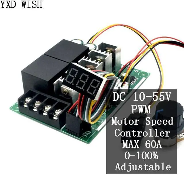 Alt view image 2 of 3 - Contrôleur de vitesse de moteur PWM, affichage numérique LED 10 -55V, Module d'entraînement réglable 0 -100%, entrée MAX 60A 12V 24V 36V 48V
