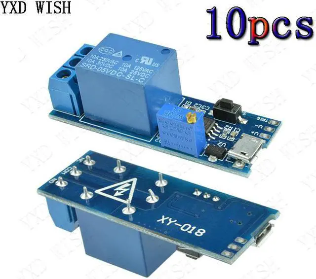 Main image of Module de minuterie de relais de retard 5V-30V, interrupteur de retard de déclenchement Micro USB alimentation, carte de relais de temps réglable 10 pièces